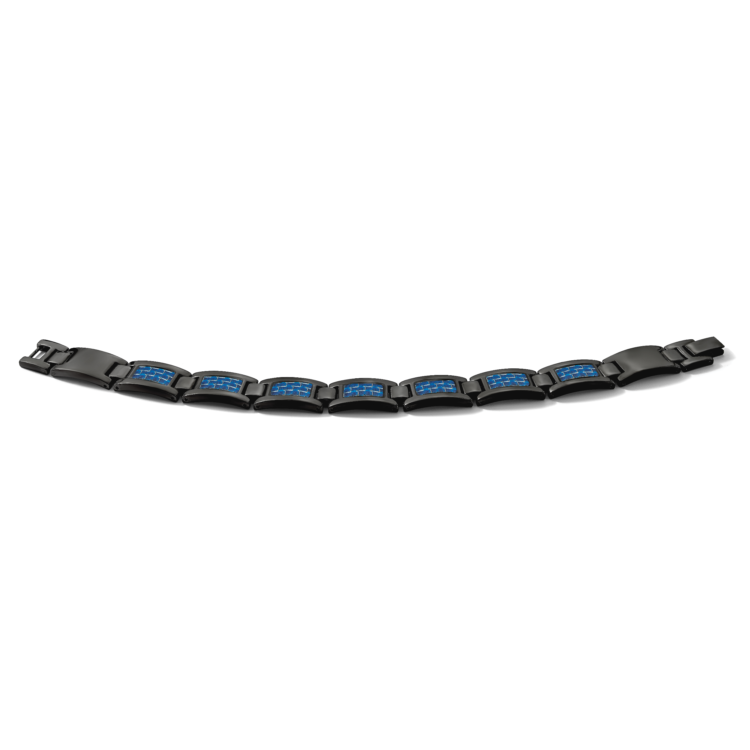 Stainless Steel Polished Black IP-plated with Blue Carbon Fiber Inlay Link Bracelet for Men