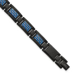 Stainless Steel Polished Black IP-plated with Blue Carbon Fiber Inlay Link Bracelet for Men