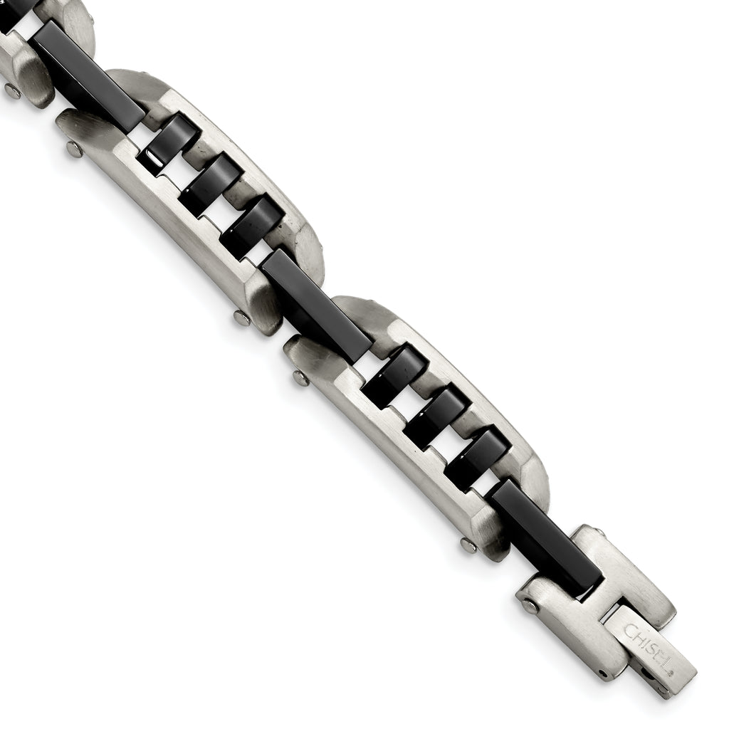 Stainless Steel Brushed and Polished Black IP-plated Bracelet for Men