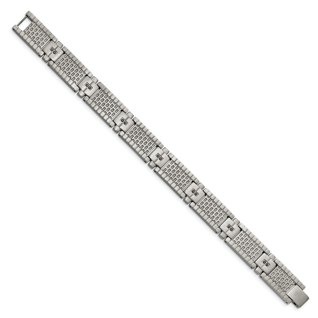 Stainless Steel Antiqued and Brushed with Cubic Zirconia Bracelet for Men