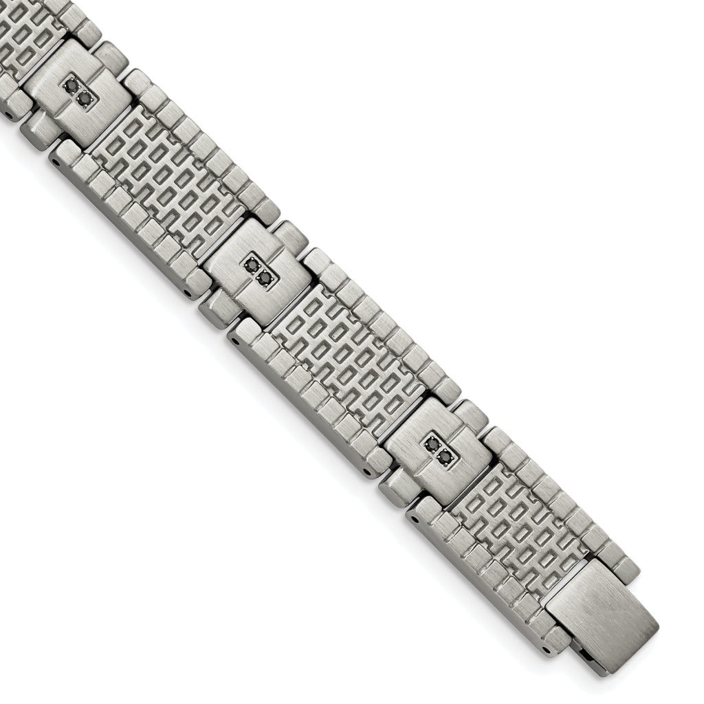 Stainless Steel Antiqued and Brushed with Cubic Zirconia Bracelet for Men