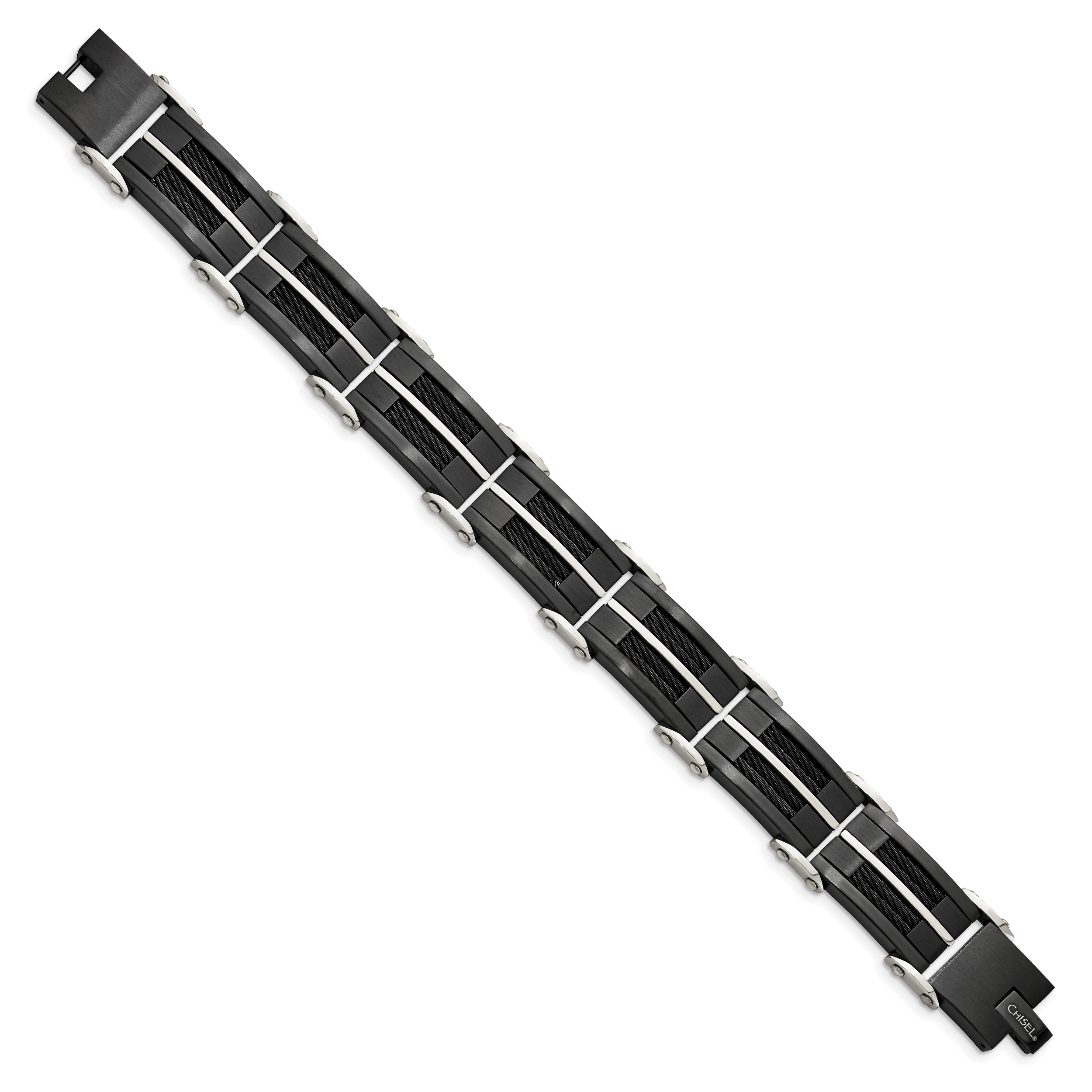 Stainless Steel Brushed and Polished Black IP-plated with Cable Inlay Link Bracelet for Men Secondary image