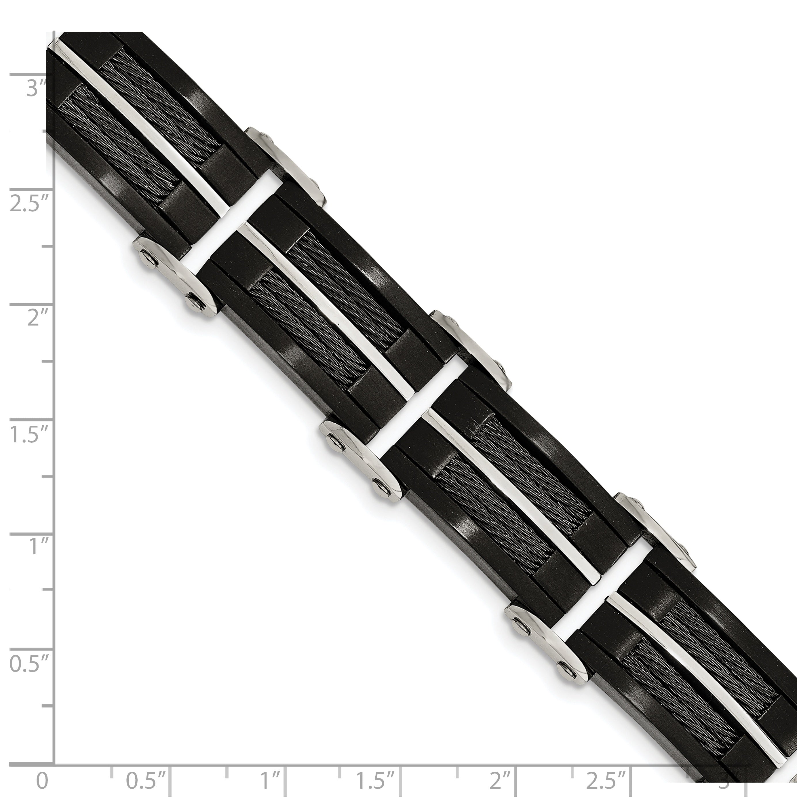 Stainless Steel Brushed and Polished Black IP-plated with Cable Inlay Link Bracelet for Men