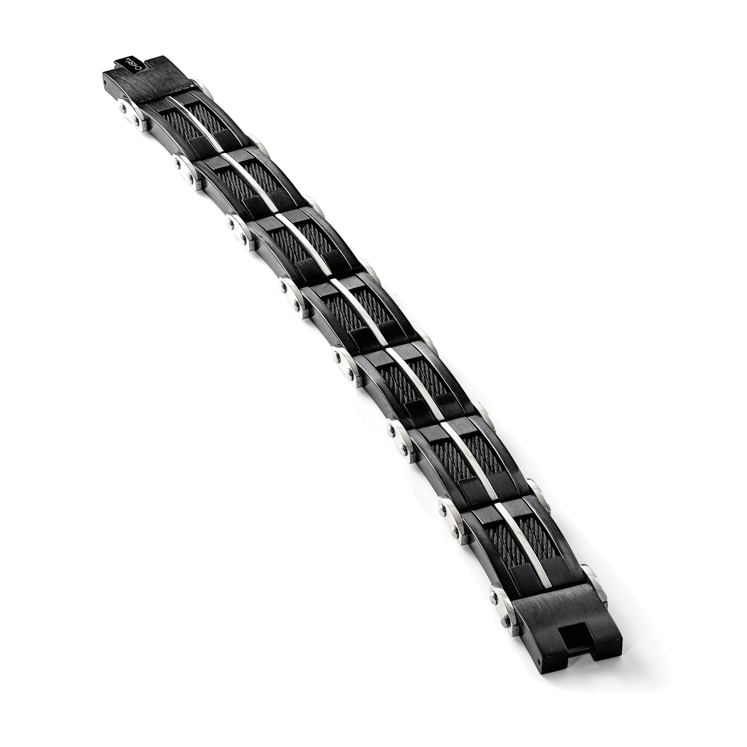 Stainless Steel Brushed and Polished Black IP-plated with Cable Inlay Link Bracelet for Men
