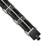 Stainless Steel Brushed and Polished Black IP-plated with Cable Inlay Link Bracelet for Men
