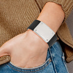 Stainless Steel Polished Black Leather Adjustable ID Bracelet for Men