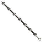 Stainless Steel Antiqued and Polished Skull Beads Black Braided Leather Bracelet for Men