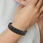 Stainless Steel Brushed Black Leather Bracelet for Men