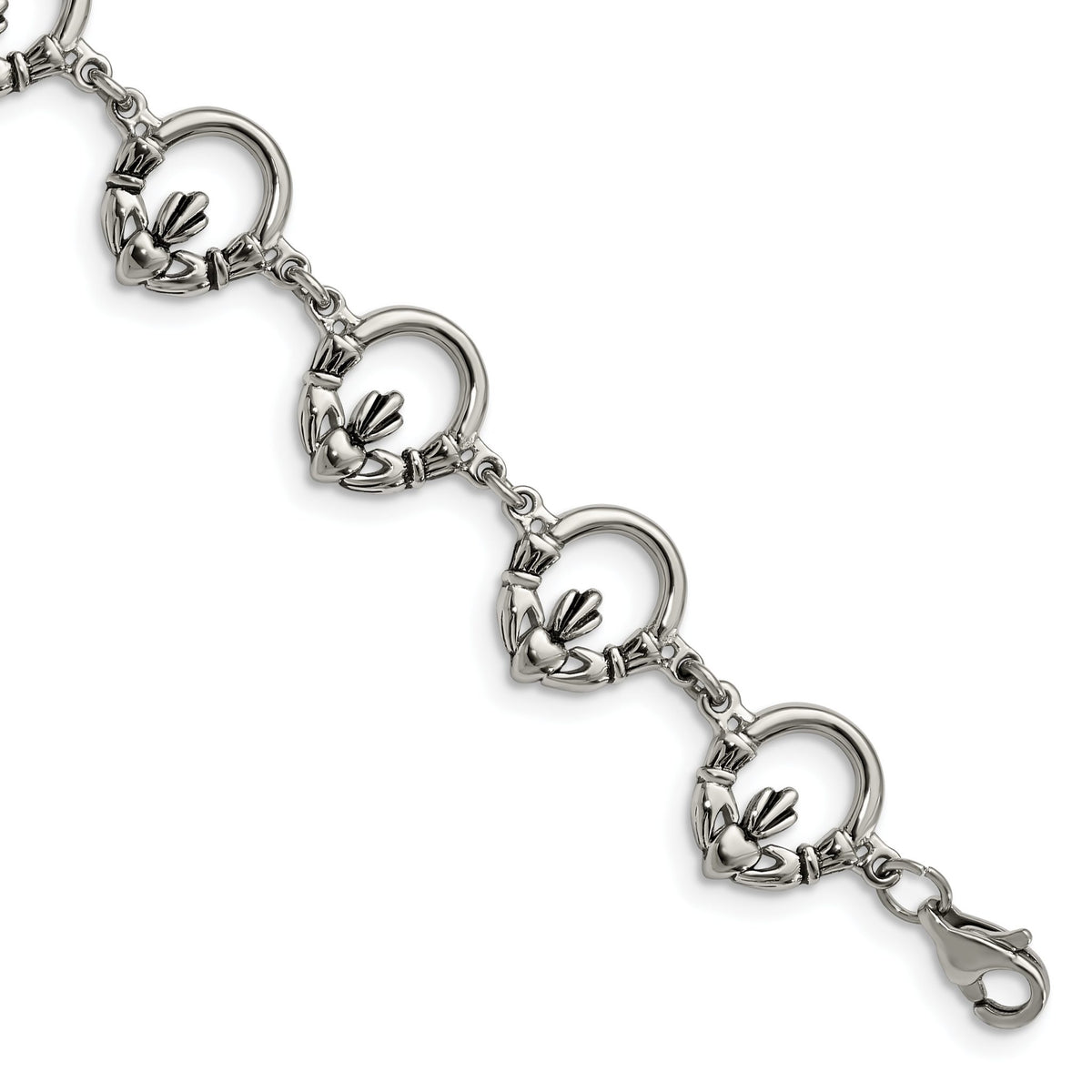Claddagh Bracelet in Stainless Steel, 7.2 Inch - Sophia Jewelers Main image