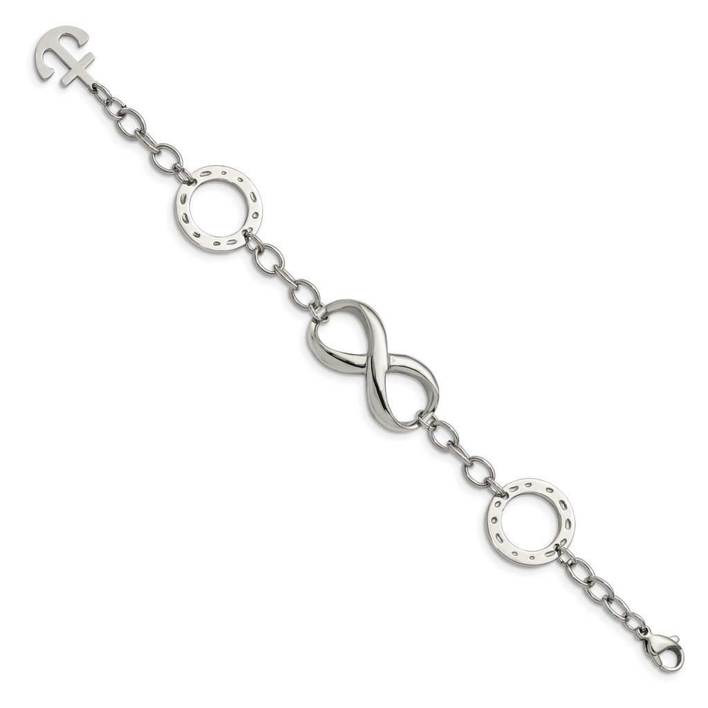 Stainless Steel Polished Infinity Symbol and Anchor Bracelet for Women