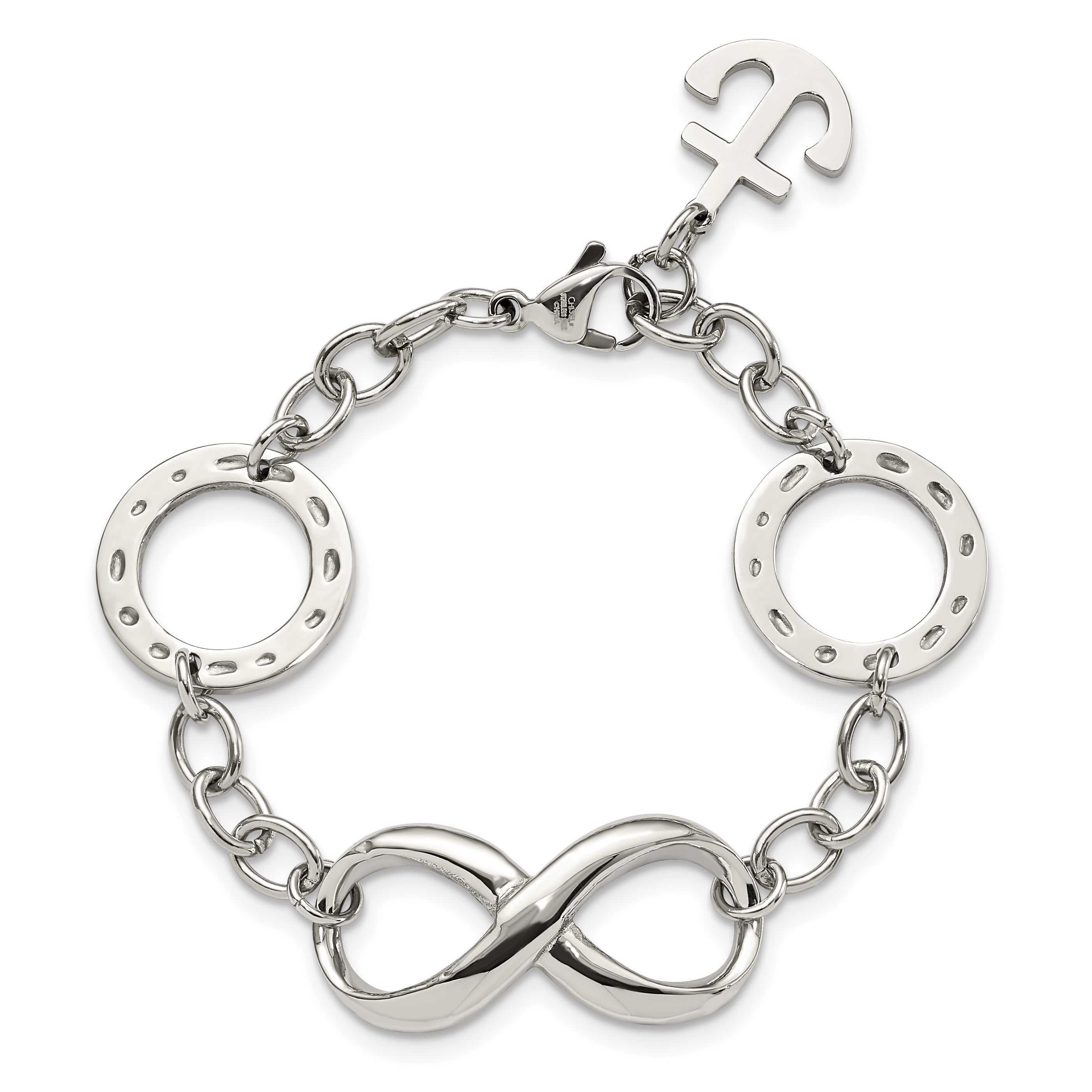Stainless Steel Polished Infinity Symbol and Anchor Bracelet for Women