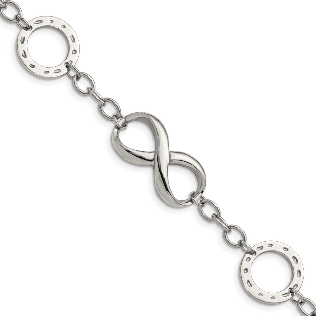 Stainless Steel Polished Infinity Symbol and Anchor Bracelet for Women