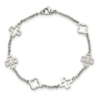 Stainless Steel Polished Cross and Clovers Bracelet for Women