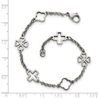 Stainless Steel Polished Cross and Clovers Bracelet for Women