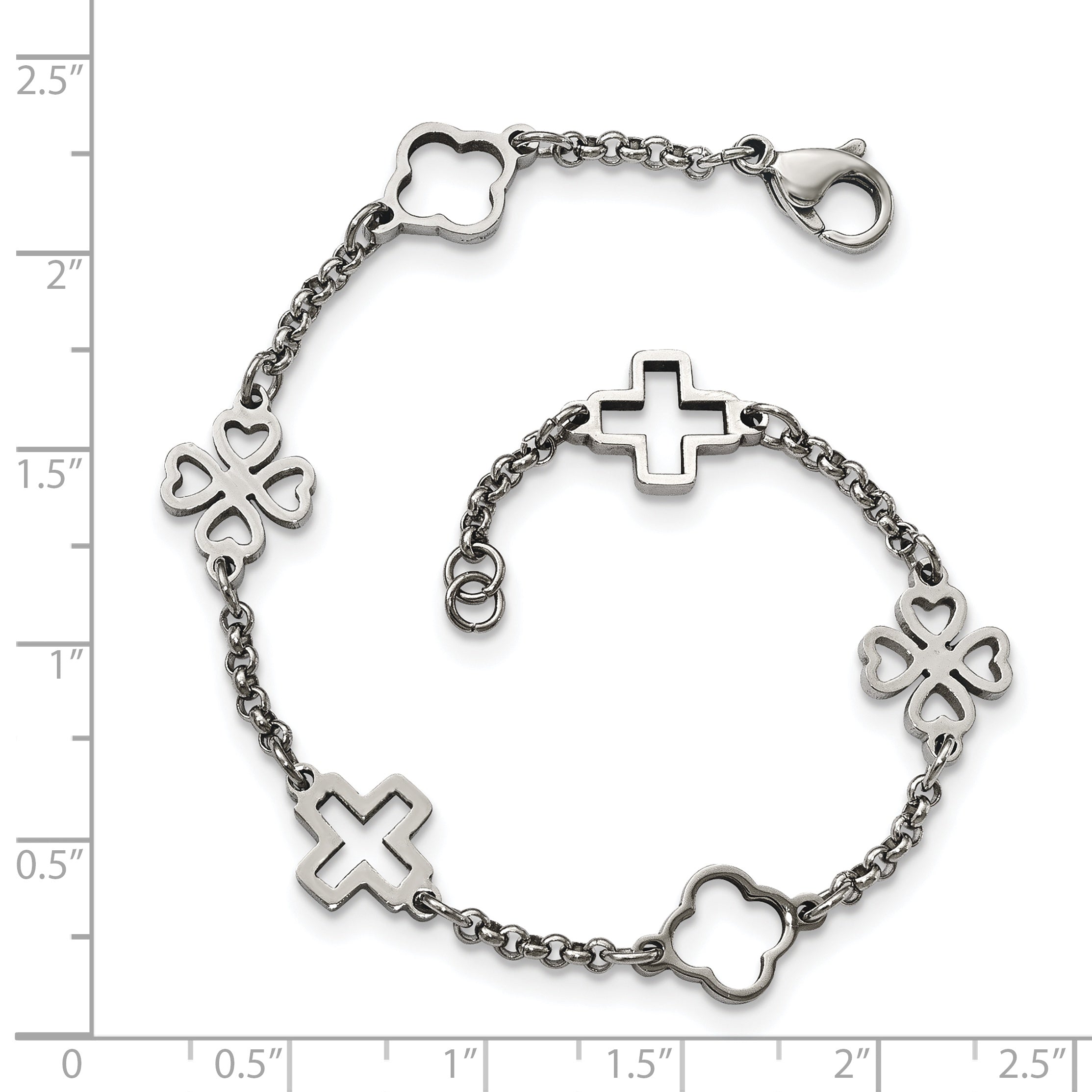 Stainless Steel Polished Cross and Clovers Bracelet for Women