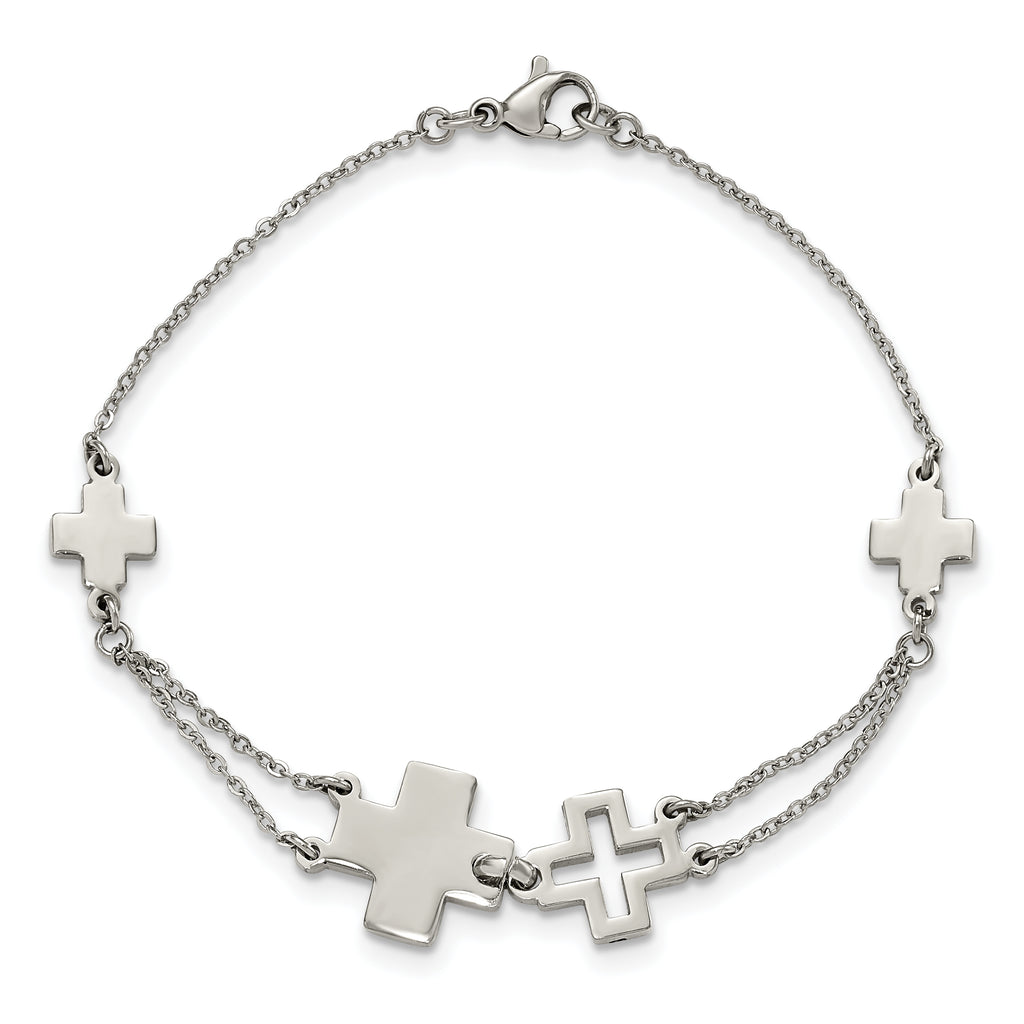 Stainless Steel Polished Cross Bracelet for Women