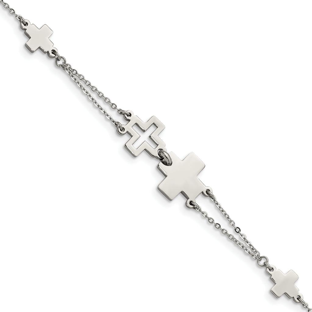 Stainless Steel Polished Cross Bracelet for Women