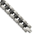 Stainless Steel Brushed and Polished with Black Ceramic Link Bracelet for Men