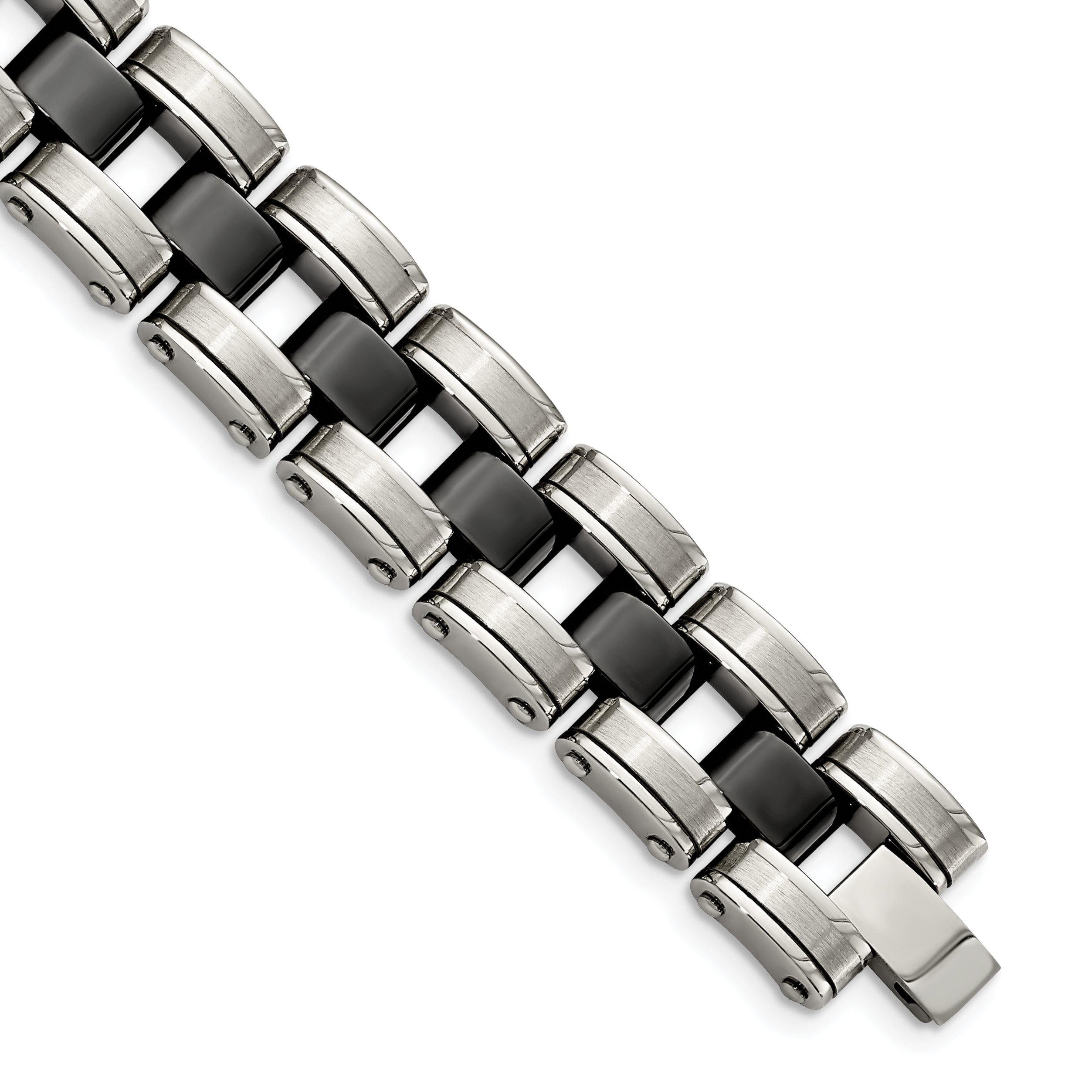 Stainless Steel Brushed and Polished with Black Ceramic Link Bracelet for Men