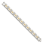 Stainless Steel Polished with Diamond-cut 14k Gold Inlay Link Bracelet for Men