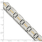 Stainless Steel Polished with Diamond-cut 14k Gold Inlay Link Bracelet for Men