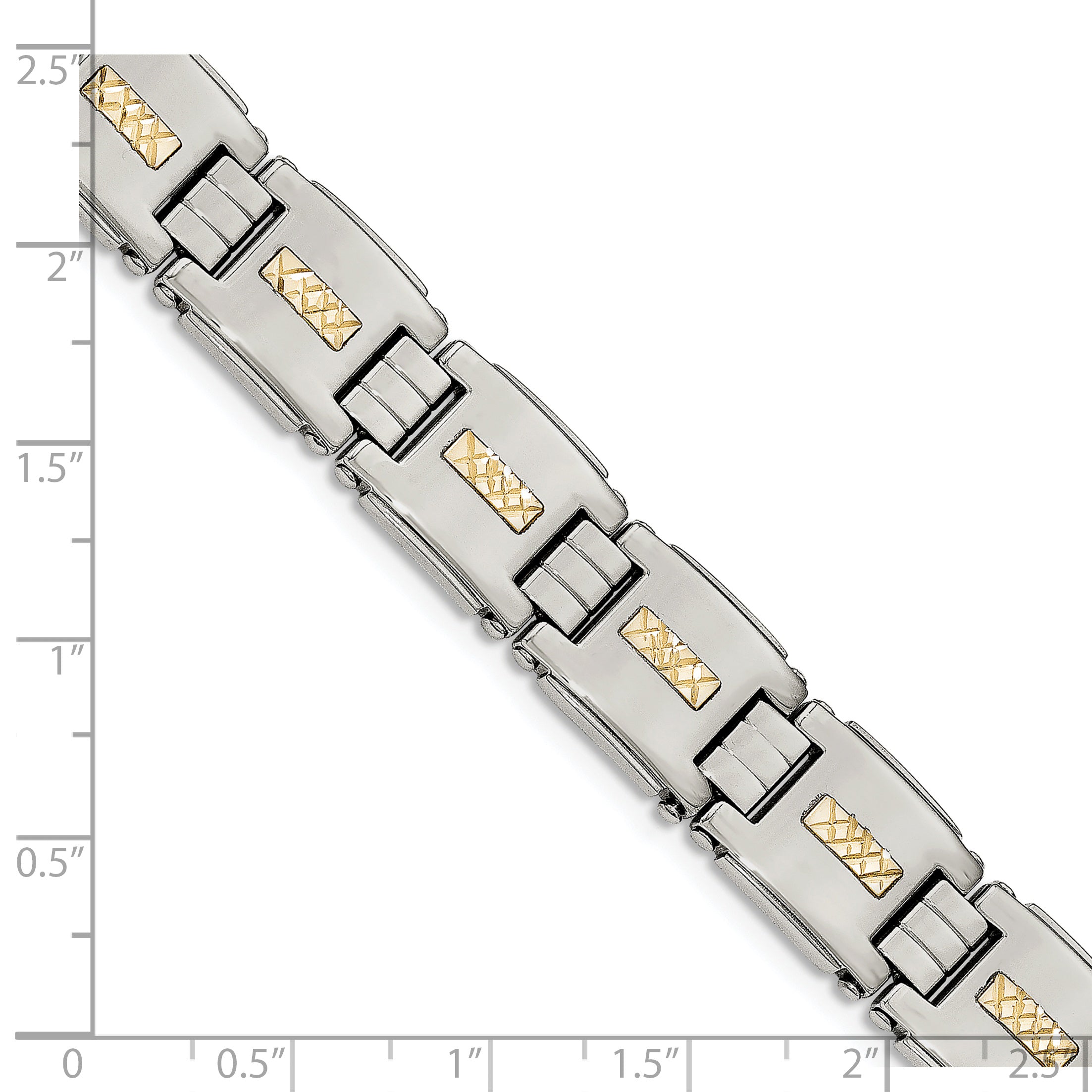 Stainless Steel Polished with Diamond-cut 14k Gold Inlay Link Bracelet for Men