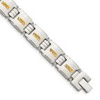 Stainless Steel Polished with Diamond-cut 14k Gold Inlay Link Bracelet for Men