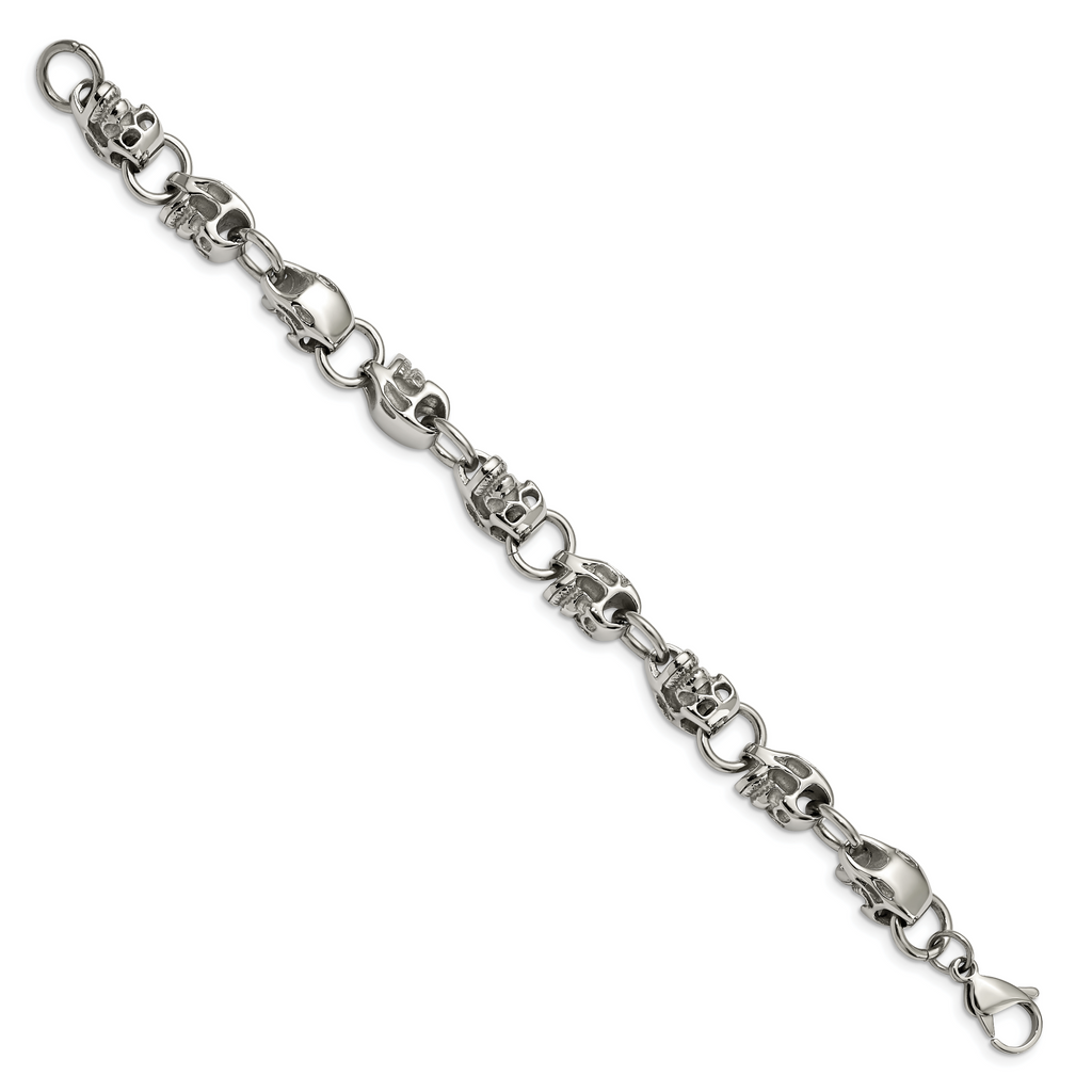 Stainless Steel Polished Skull Link Bracelet for Men
