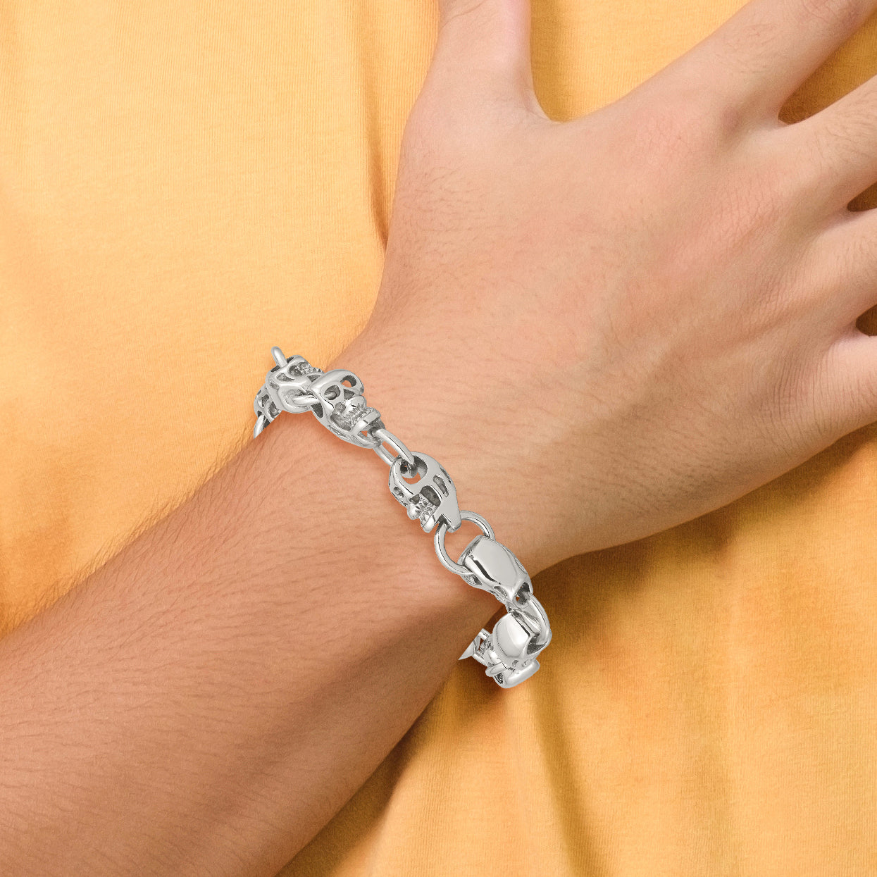 Stainless Steel Polished Skull Link Bracelet for Men