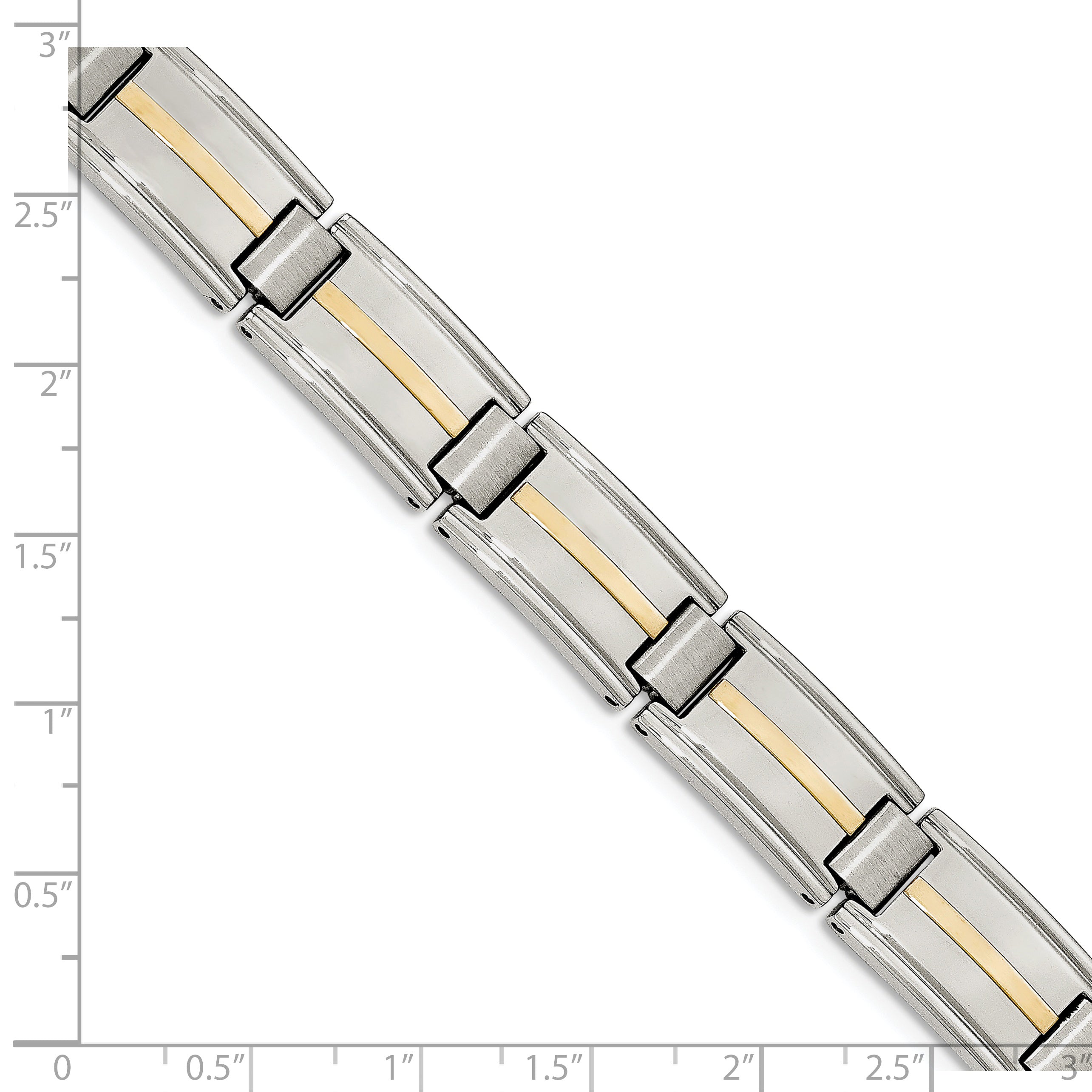 Stainless Steel with 14k Gold Accent Brushed and Polished Link Bracelet for Men