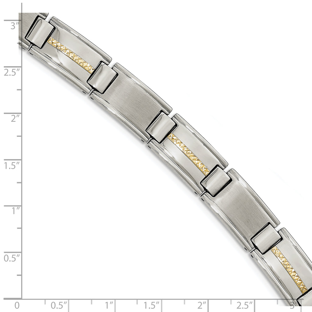 Stainless Steel with 14k Gold Accent Brushed and Polished Link Bracelet for Men