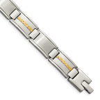 Stainless Steel with 14k Gold Accent Brushed and Polished Link Bracelet for Men
