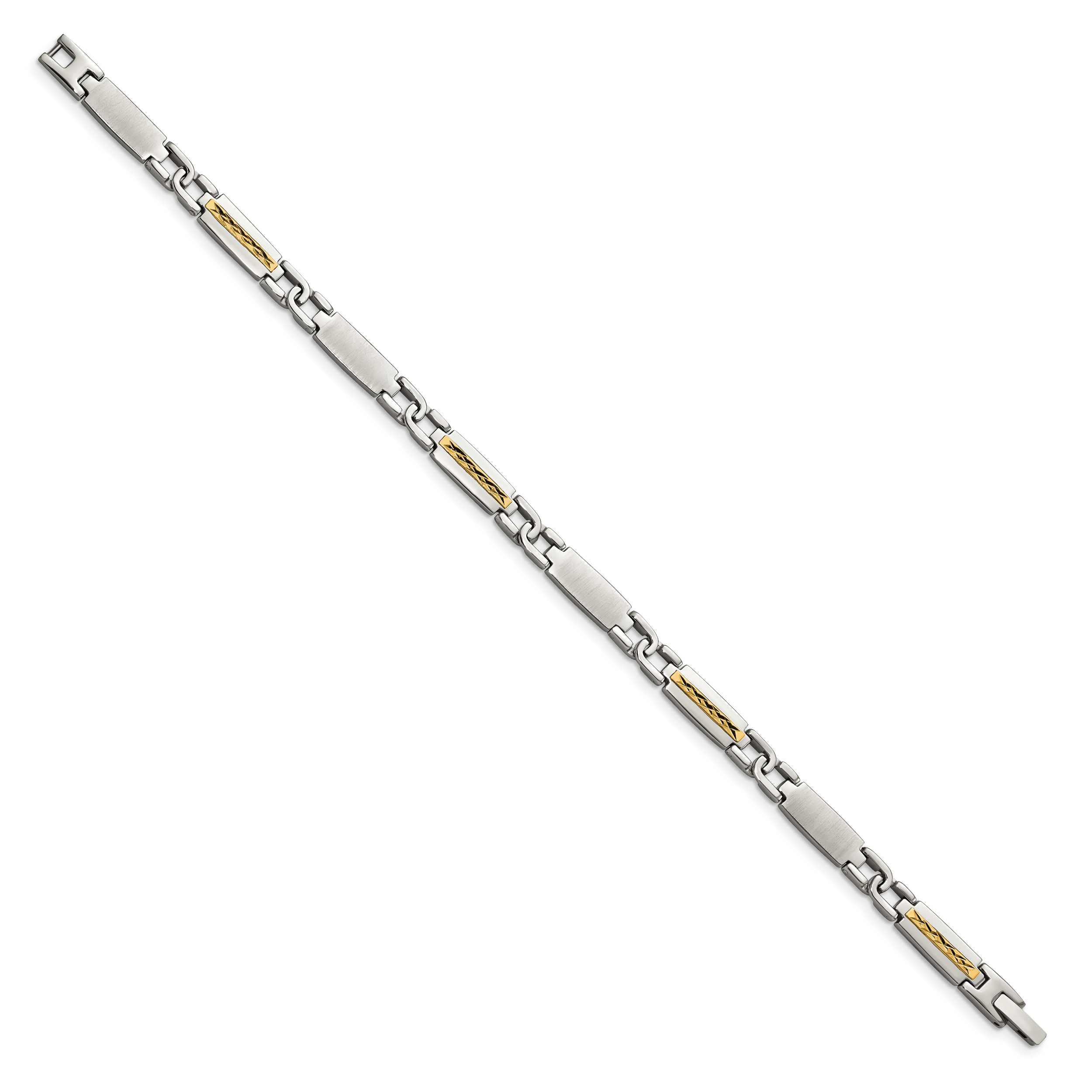 Stainless Steel with 14k Gold Accent Brushed and Polished Link Bracelet for Men Main image