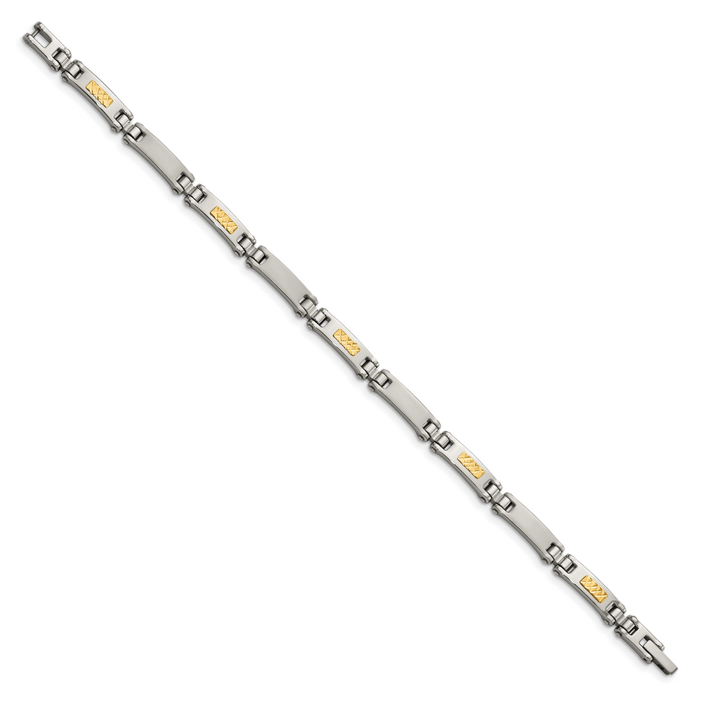 Stainless Steel with 14k Gold Accent Brushed and Polished Link Bracelet for Men
