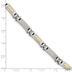 Stainless Steel with 14k Gold Accent Brushed and Polished Link Bracelet for Men