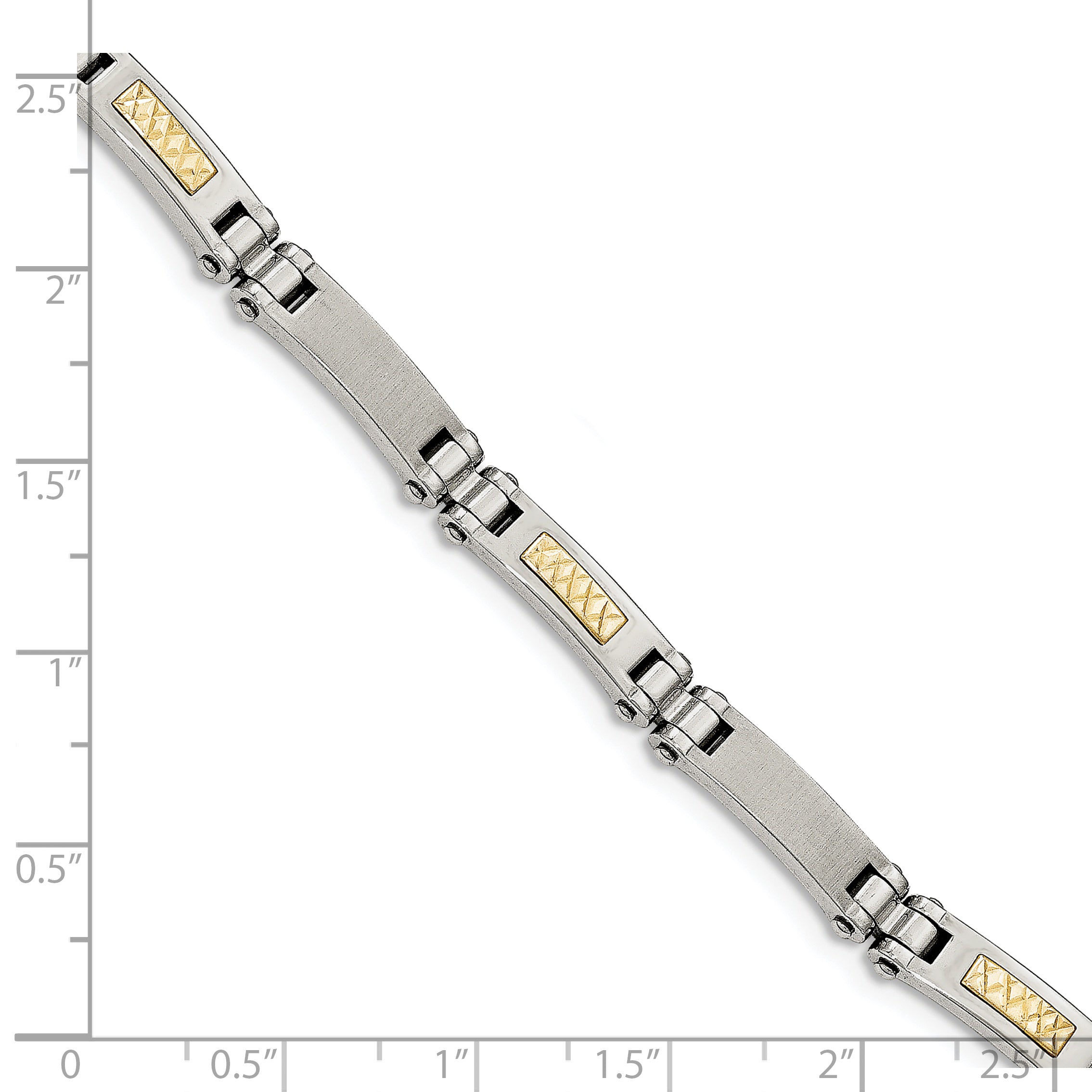 Stainless Steel with 14k Gold Accent Brushed and Polished Link Bracelet for Men