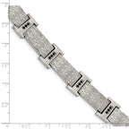 Stainless Steel Polished and Textured with Black Cubic Zirconia Link Bracelet for Men
