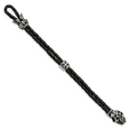 Stainless Steel Polished and Enameled Skull with Black Glass 2 Strand Braided Black Leather Bracelet for Men
