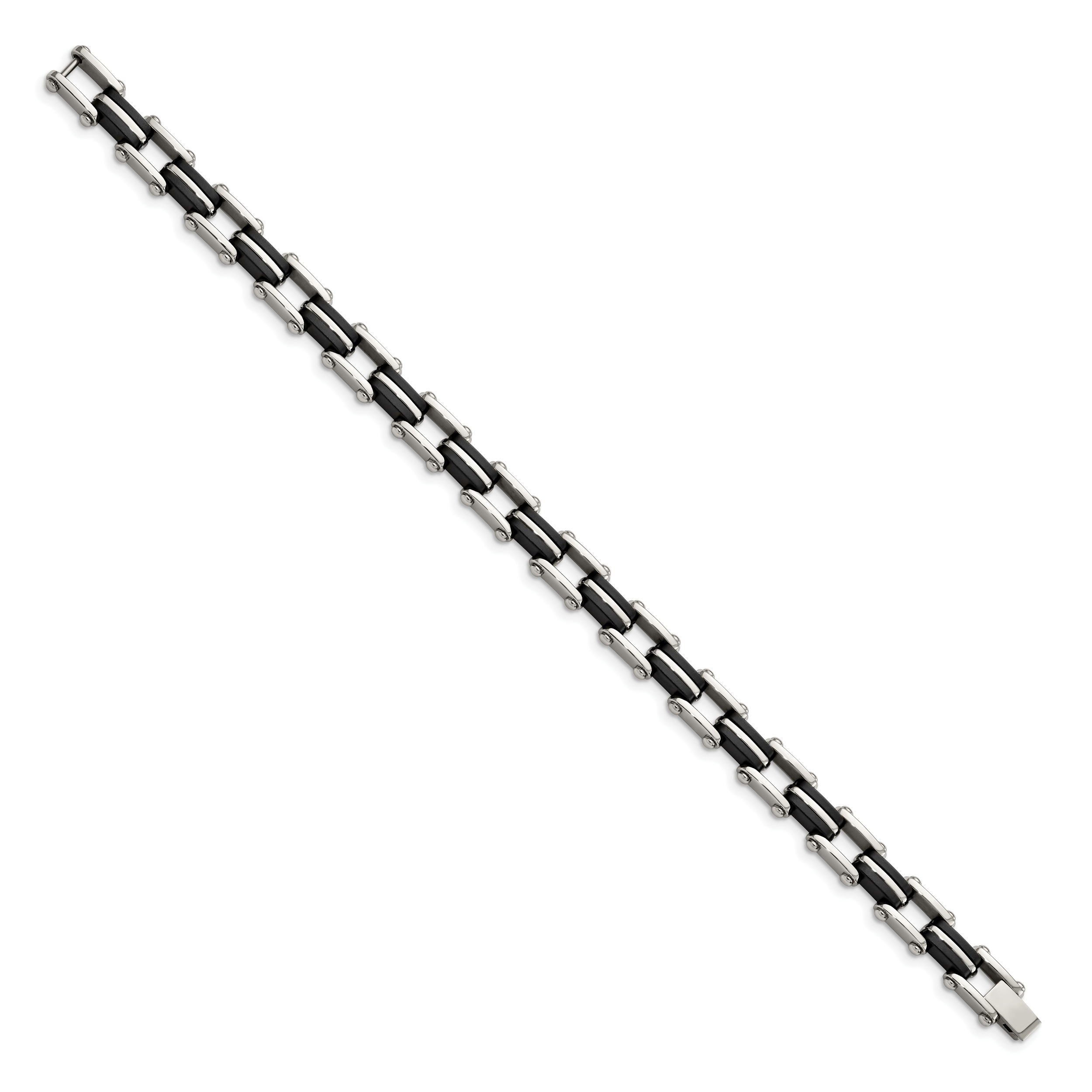 Stainless Steel Polished with Black Rubber Link Bracelet for Men Secondary image