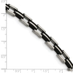Stainless Steel Polished with Black Rubber Link Bracelet for Men