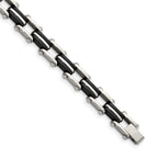 Stainless Steel Polished with Black Rubber Link Bracelet for Men