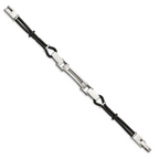Stainless Steel Polished with Wire Inlay and PU Cord Bracelet for Men
