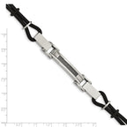 Stainless Steel Polished with Wire Inlay and PU Cord Bracelet for Men