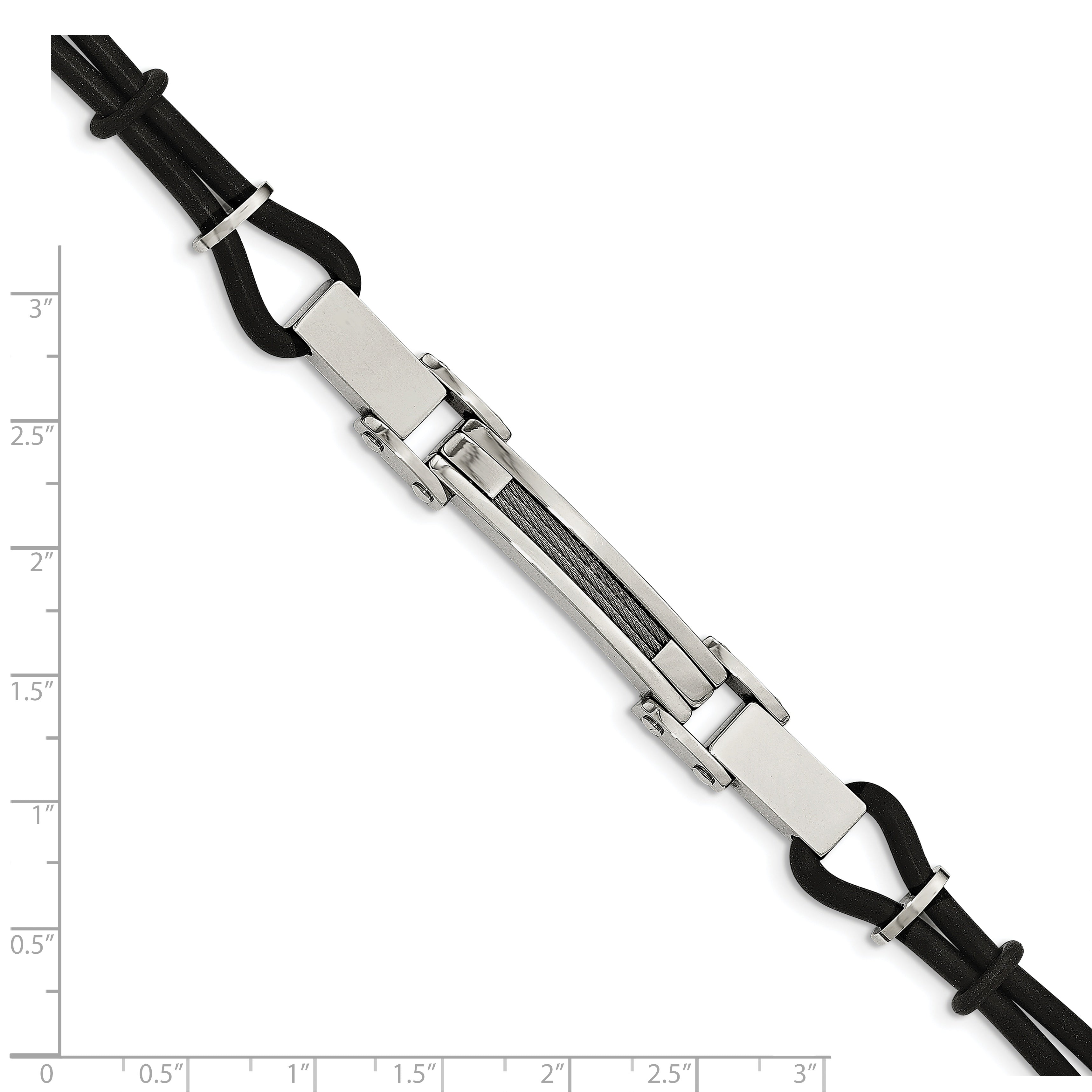 Stainless Steel Polished with Wire Inlay and PU Cord Bracelet for Men