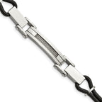 Stainless Steel Polished with Wire Inlay and PU Cord Bracelet for Men