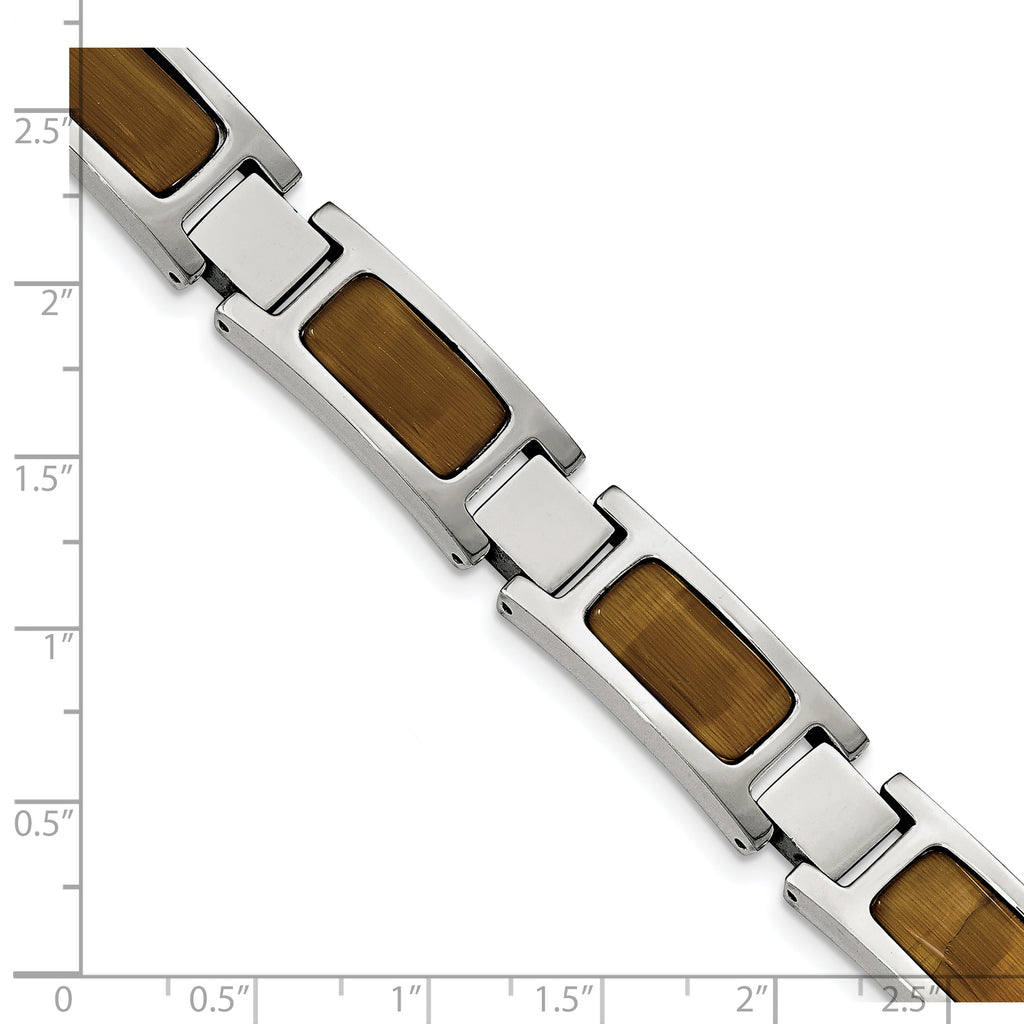 Stainless Steel Polished with Tiger's Eye Inlay Link Bracelet for Men