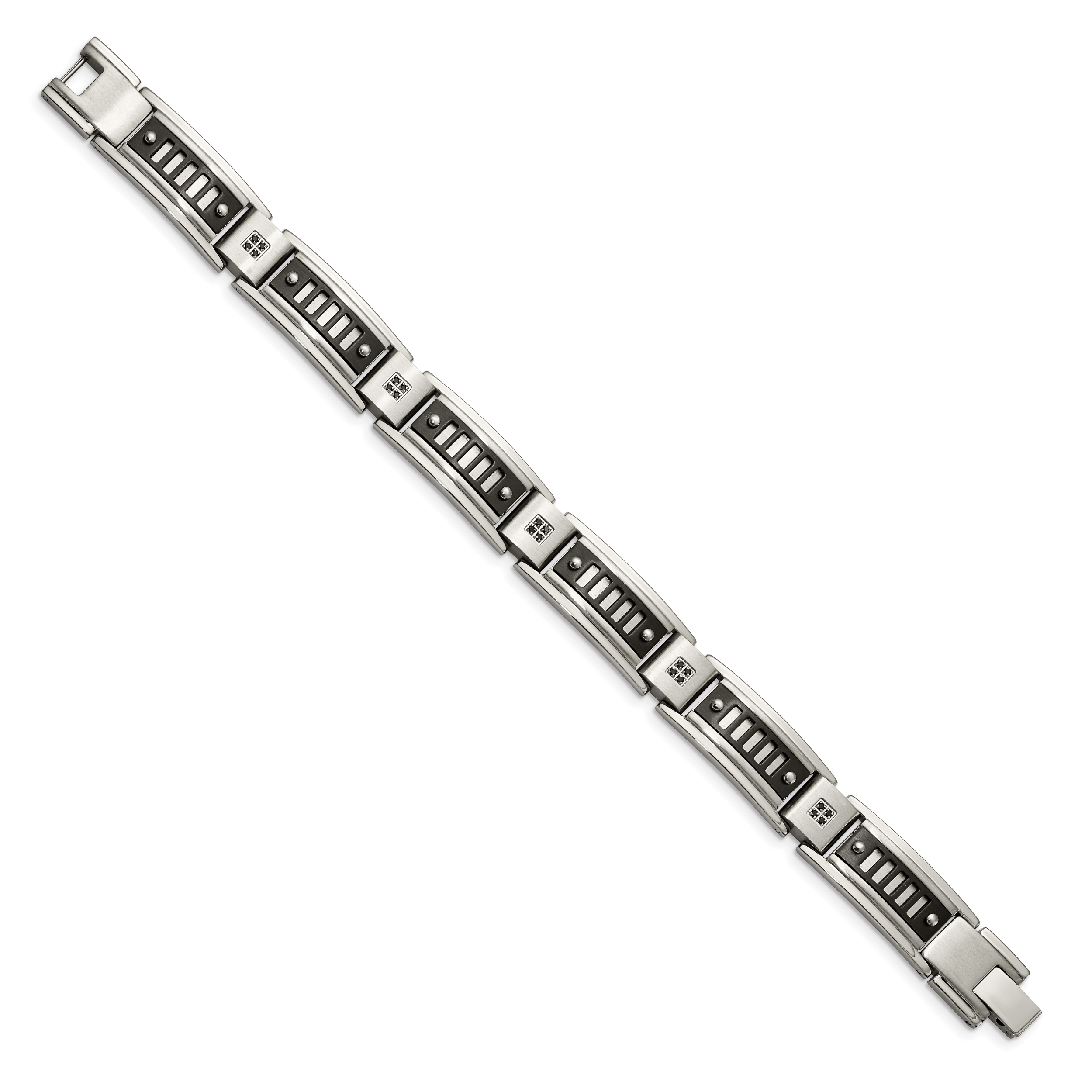 Stainless Steel Polished Black IP-plated with Black Cubic Zirconia Bracelet for Men