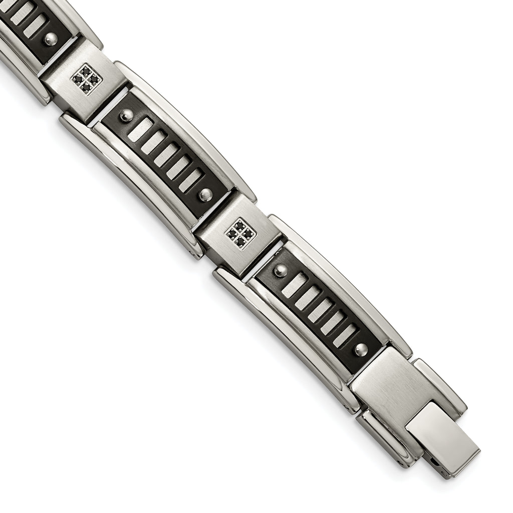 Stainless Steel Polished Black IP-plated with Black Cubic Zirconia Bracelet for Men