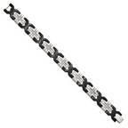 Stainless Steel Brushed and Polished Black IP-plated with Cubic Zirconia Cross Link Bracelet for Men