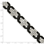 Stainless Steel Brushed and Polished Black IP-plated with Cubic Zirconia Cross Link Bracelet for Men